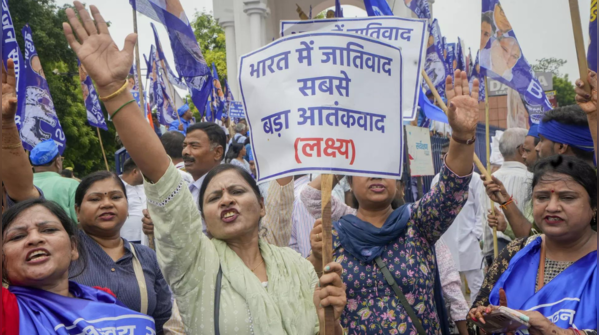 BSP workers protest in Lucknow during Bharat Bandh