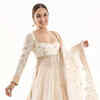 slim fit dress slacks SAADGI YELLOW MIRROR WORK ANARKALI SET main image 1