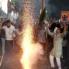 Supporters celebrate Kejriwal’s Bail with crackers
