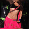 The iconic pink and black sari