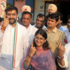 Haryana Election Exit Poll 2024 Latest Results: Senior Congress leader Randeep Surjewala’s son Aditya with his wife after casting his vote in Kaithal. Aditya is contesting from Kaithal assembly seat
