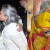 Jaya kissing Kajol on the cheek 