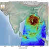 Isro EOS-06 satellite Scatterometer image showing the wind direction and intensity of cyclonic storm ‘Dana’ in Bay of Bengal as on Oct 23, 2024: Isro
