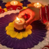 Evening diyas and rangoli