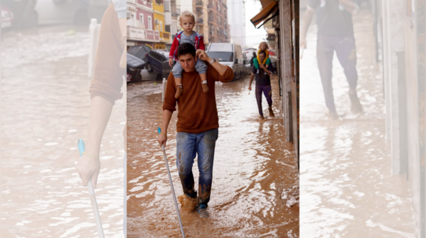 People navigating through the floods