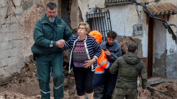 Emergency crew rescuing citizens