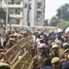 Police confronted students behind barricades