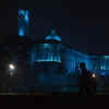Celebrating with blue lights
