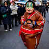 Protestor wears a face mask 