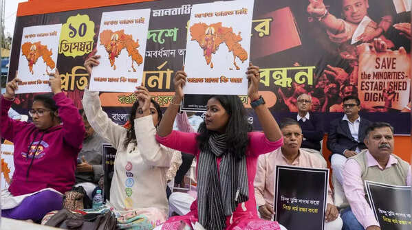Demonstrators carry signs urging UNHRC to intervene