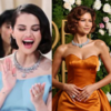 green emerald velvet dress Selena Gomez Grape Velvet 2023 Golden Globes Awards Dress