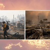 Aftermath: Burned homes and fire-damaged vehicles