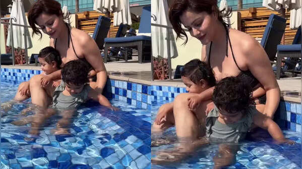 Pooltime with Her Baby Girls