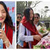 Article image for: <i class="tbold">chum darang</i> gets a grand welcome as she returns home in Pasighat; locals felicitate her with flowers and a shawl