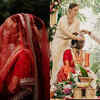 A divine bridal look in a red Banarasi saree