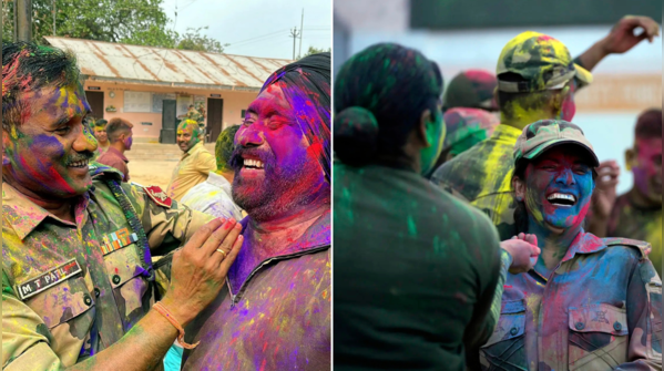 BSF soldiers celebrating Holi