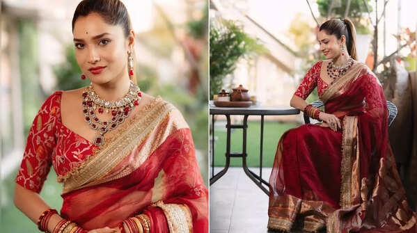 Red Tissue Zardosi Saree