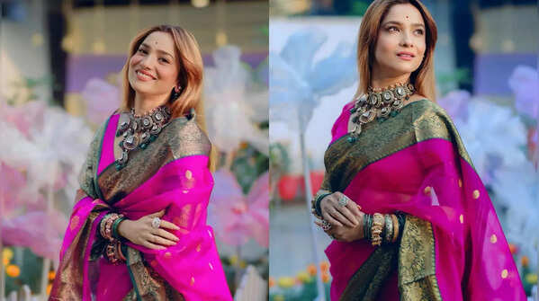 Pink and Green Border Silk Saree