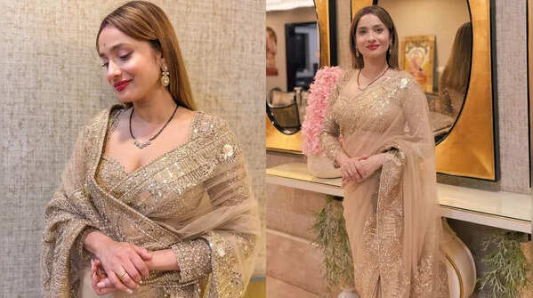 Golden Sheer Saree with Stone Work