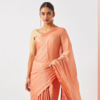 Peach-pink crepe woven saree 