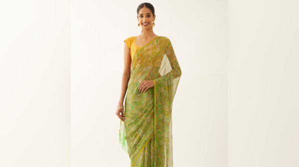 Light green viscose chiffon floral saree