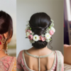 1. Textured low bun with fresh flowers