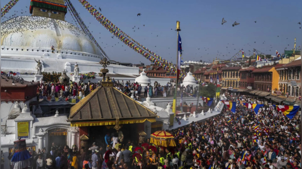 Devotees circumambulate Boudhanath Stupa for Buddha purnima