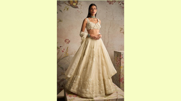 Net lehengas with minimal embroidery