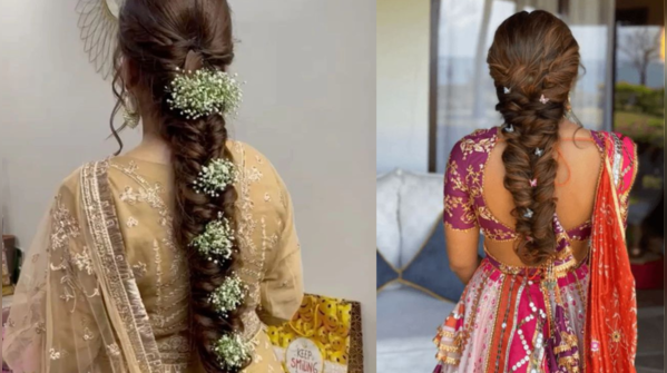 Flower-adorned fishtail braid