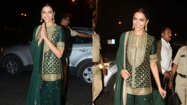 Deepika Padukone in an emerald green sharara set