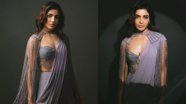 Serving looks in sheer purple