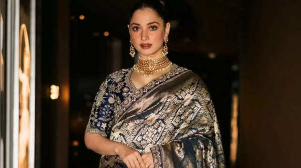 Tamannaah Bhatia's navy blue pure katan silk Banarasi handloom saree
