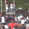 Fans climb trees, gates amid panic