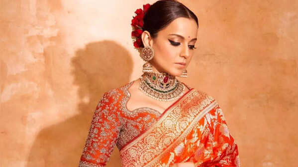 Kangana Ranaut's rust-hued Banarasi saree