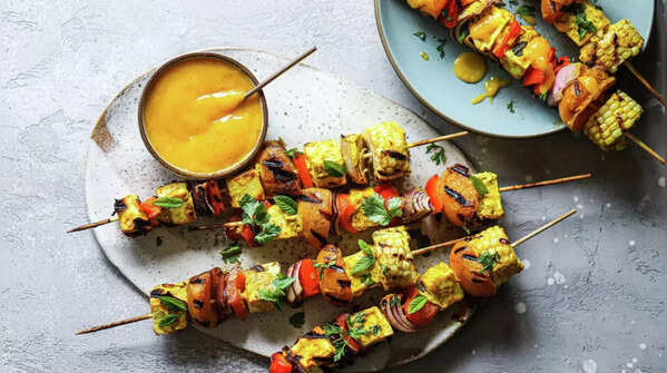Vegetable and paneer skewers
