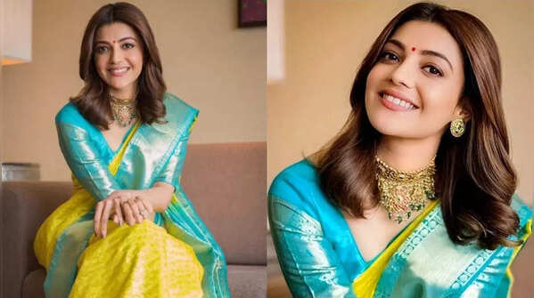 Kajal Aggarwal's blue and yellow saree