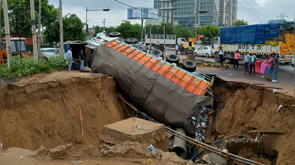 Truck into sinkhole