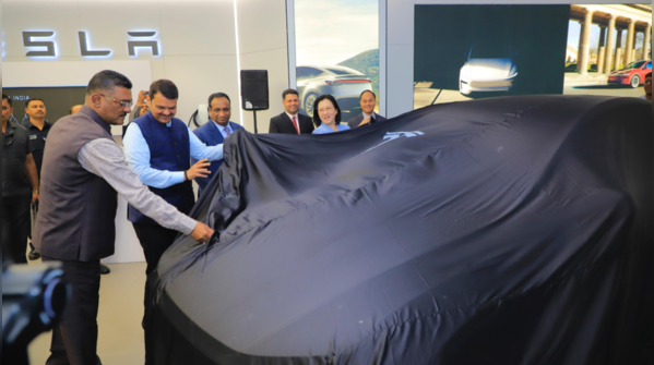 CM Fadnavis unveiled the first-ever Tesla Model Y in India.