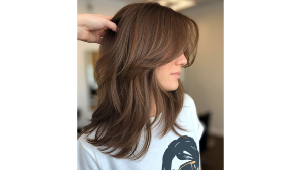Curtain bangs with medium-length layers