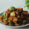 Moong dal, bhindi sabzi, and paneer stir-fry