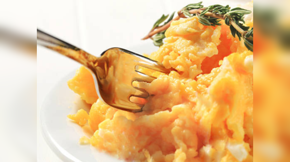 Boiled egg and sweet potato mash