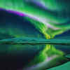Colourful green waves over Iceland