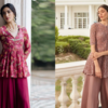 Peplum kurta blouse with flared palazzo