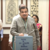 Nitin Gadkari casts his vote for the Vice Presidential election at the Parliament
