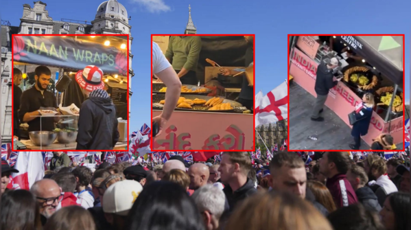 Anti-immigration protesters feast on Indian food