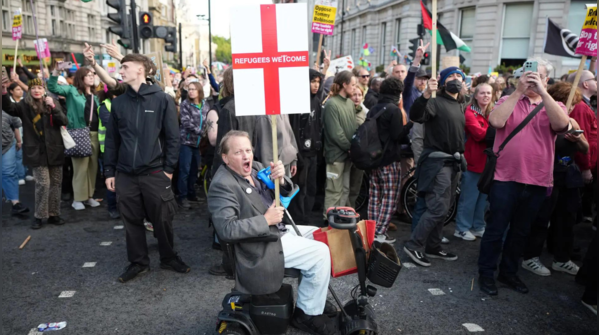 Counterprotesters march against far right