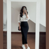  The classic white shirt + skirt combo