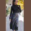 Leather skirt + soft knit for contrast