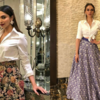 Flared skirt with a crisp shirt