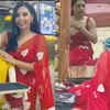 Red saree with white hearts